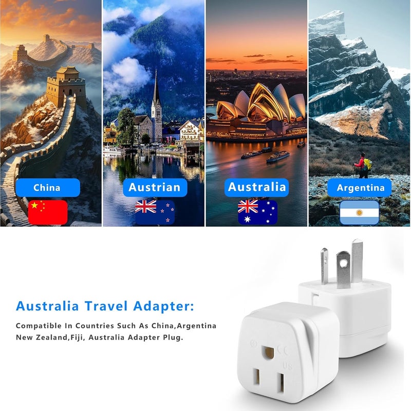 OFOAEEA New Zealand Power Adapter USA to Australia Plug Adapter Australia Travel Adapter US to Argentina Australian,China,Type I Plug Adapter 2Pack - Image 2